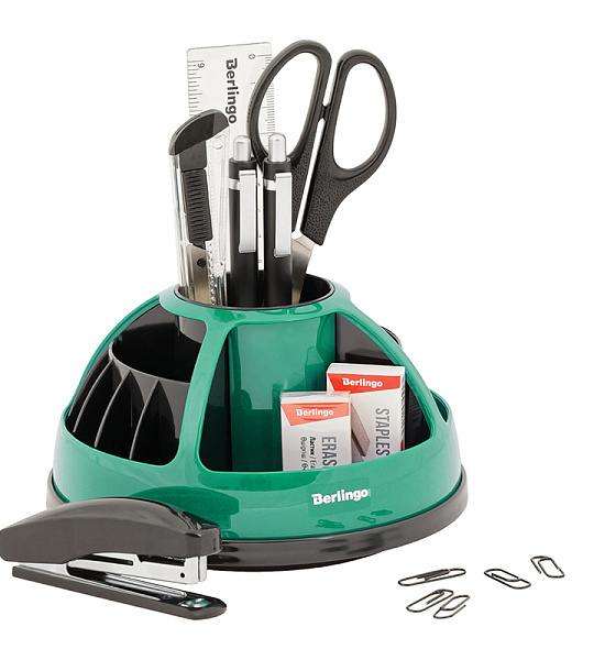 Настольный органайзер Berlingo "BR", 9 предметов, вращающийся, черный/зеленый