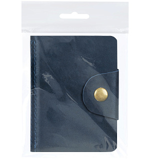 Визитница карманная OfficeSpace на кнопке, 10*7см, 18 карманов, натуральная кожа, темно-синий