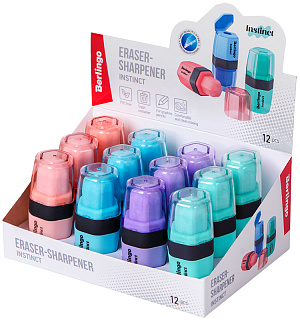 Точилка пластиковая с ластиком Berlingo "Instinct" 1 отверстие, контейнер, ассорти