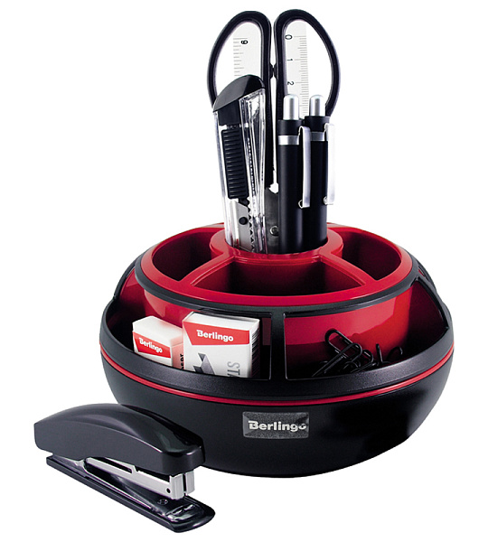 Настольный органайзер Berlingo "Apex", 9 предметов, вращающийся, черный/красный