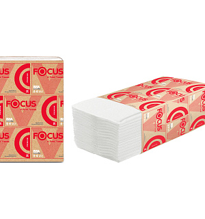 Полотенца бумажные лист. Focus Premium (V-сл) 2-слойные, 200л/пач, 23*20см, белые