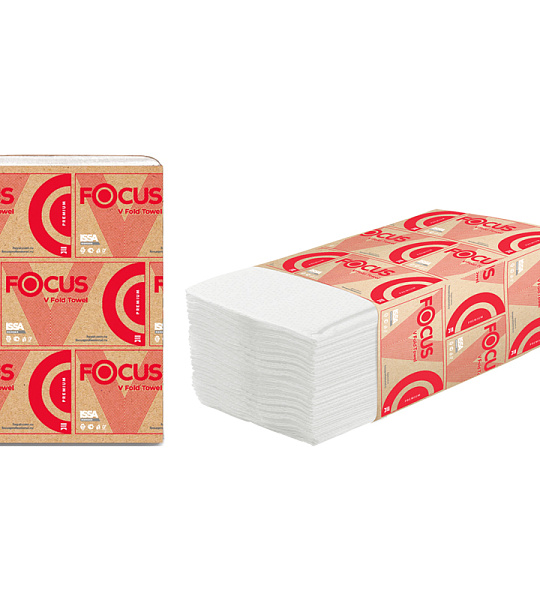 Полотенца бумажные лист. Focus Premium (V-сл) 2-слойные, 200л/пач, 23*20см, белые
