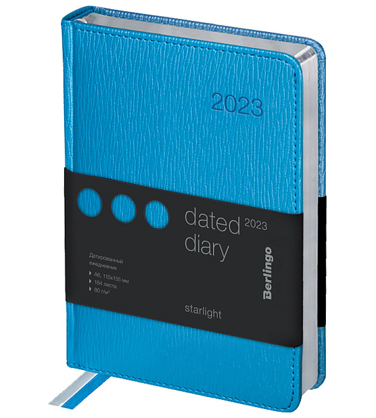 Ежедневник датированный 2023г., А6, 184л., кожзам, Berlingo "Starlight", сер. срез, голубой
