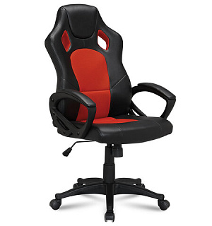 Кресло компьютерное BRABIX "Rider EX-544", экокожа черная/ткань красная, 531583