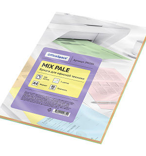 Бумага цветная OfficeSpace pale mix А4, 80г/м2, 100л. (5 цветов)