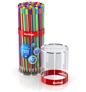Карандаш ч/г Berlingo "Fuze" HB, трехгранный, заточен., с ластиком, ассорти