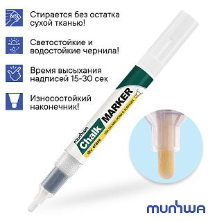 Маркер меловой MunHwa "Chalk Marker" белый, 3мм, спиртовая основа, пакет