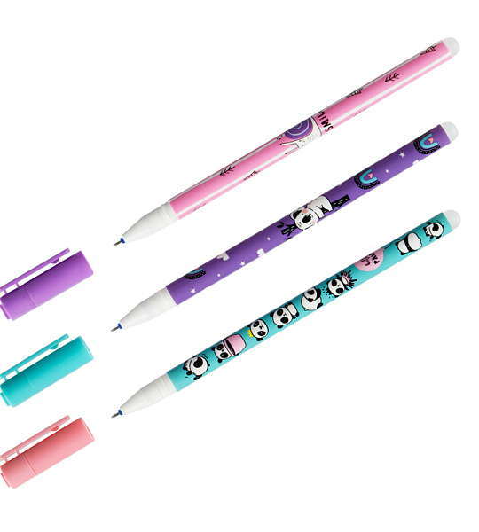 Ручка гелевая стираемая MESHU "Panda Team" синяя, 0,5мм, корпус ассорти