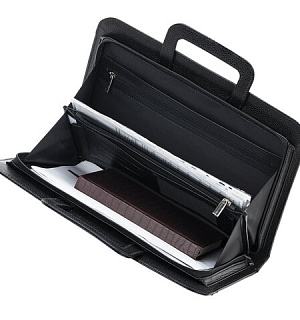 Папка из натуральной кожи на молнии, с выдвижными ручками, 385х280х50, черная, 8-021