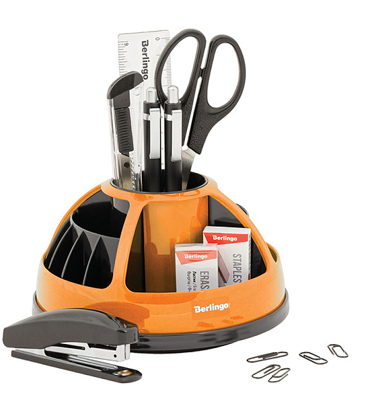 Настольный органайзер Berlingo "BR", 9 предметов, вращающийся, черный/оранжевый