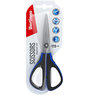 Ножницы Berlingo "Easycut 300", 17,5см, синие, мягкие вставки, европодвес