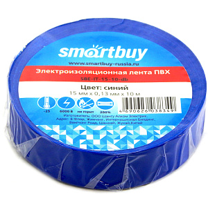 Изолента Smartbuy, 15мм*10м, 130мкм, синяя, инд. упаковка