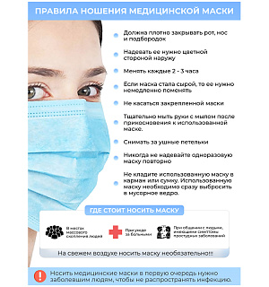 Маска медицинская, набор 50шт., одноразовая OfficeClean СТАНДАРТ, 3-х сл. с носовым фиксатором на резинках, пакет (фильтр СМС) (ПОД ЗАКАЗ)