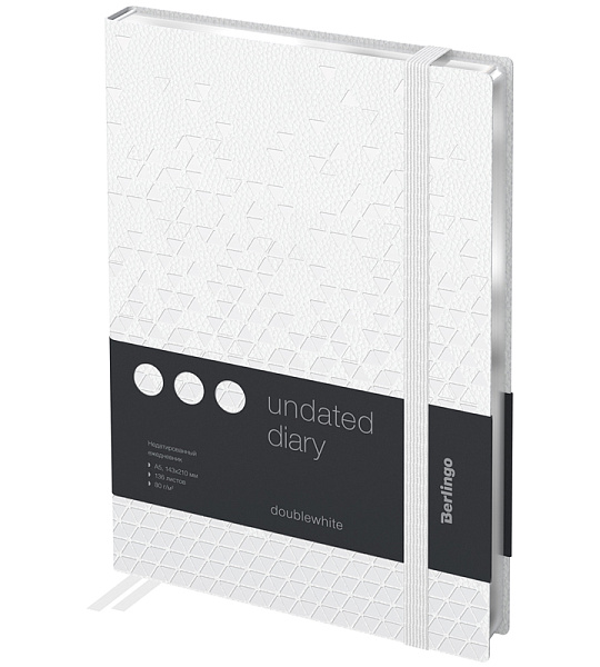 Ежедневник недатированный, А5, 136л., кожзам, Berlingo "DoubleWhite", серебряный срез, с резинкой, белый, с рисунком