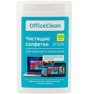 Влажные портативные чистящие салфетки OfficeClean для экранов и мониторов, 100шт. (малая плоская туба)