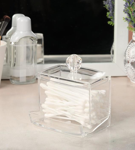 Органайзер для хранения ватных палочек, 9 × 10 × 7 см, цвет прозрачный