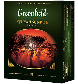 Чай Greenfield "Kenyan Sunrise", черный, 100 фольг. пакетиков по 2г