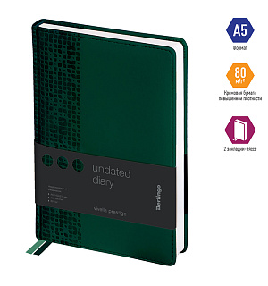 Ежедневник недатир. A5, 160л., кожзам, Berlingo "Vivella Prestige", зеленый