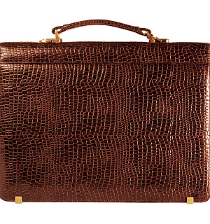 Портфель Delucci "Калипсо", кожа, коричневый крокодил, 1 отделение, метал. замок, с ремнем