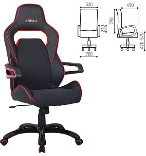 Кресло компьютерное BRABIX "Nitro GM-001", ткань, экокожа, черное, вставки красные, 531816