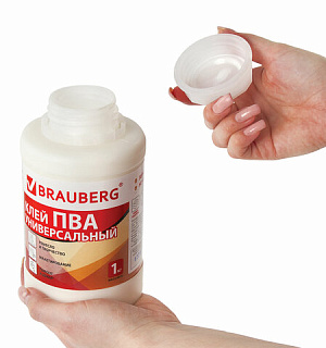 Клей ПВА BRAUBERG, 1 кг, универсальный (бумага, картон, дерево), 600983