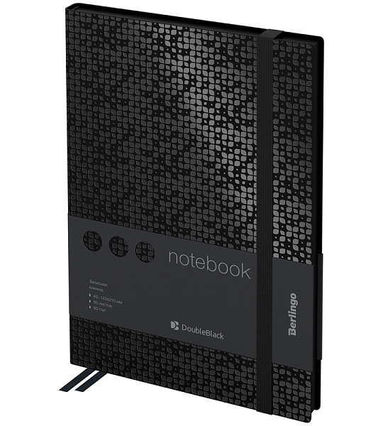 Записная книжка А5 80л., кожзам, Berlingo "DoubleBlack", черный срез, черная, с рисунком