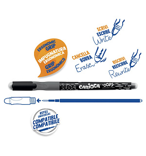 Ручка гелевая стираемая Carioca "Oops" черная, грип, 0,7мм