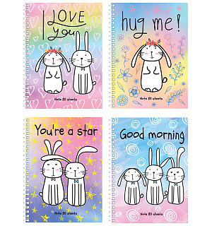 Записная книжка А6 80л., на гребне BG "Жизнь зайцев", матовая ламинация, твердая обложка, выб.лак, ассорти