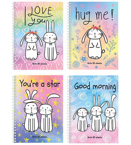 Записная книжка А6 80л., на гребне BG "Жизнь зайцев", матовая ламинация, твердая обложка, выб.лак, ассорти