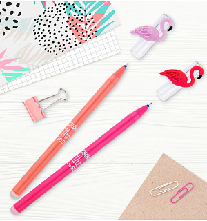 Ручка гелевая стираемая MESHU "Flamingo" синяя, 0,5мм, корпус ассорти