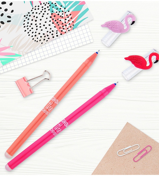 Ручка гелевая стираемая MESHU "Flamingo" синяя, 0,5мм, корпус ассорти