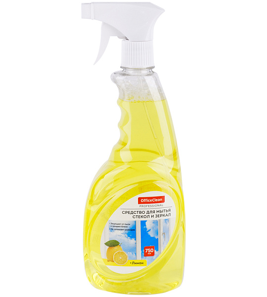 Средство для мытья стекол и зеркал OfficeClean "Лимон", с изопропиловым спиртом, 750мл, с курком