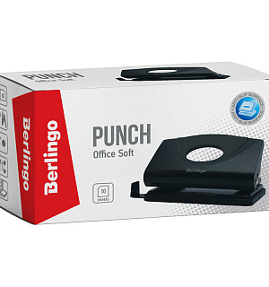 Дырокол Berlingo "Office Soft" 10л., пластиковый, черный, с линейкой