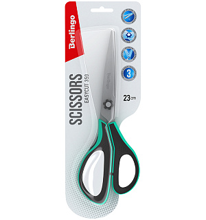 Ножницы Berlingo "Easycut 350", 23см, бирюзовые, эргономичные ручки, мягкие вставки, европодвес