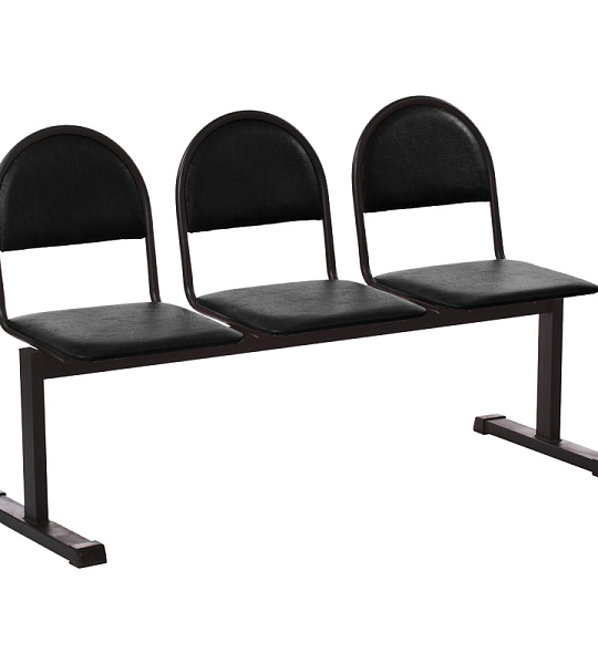 Секция 3 места Тройка, 1420*510*840, каркас черный муар, сиденья кожзам черный К-01