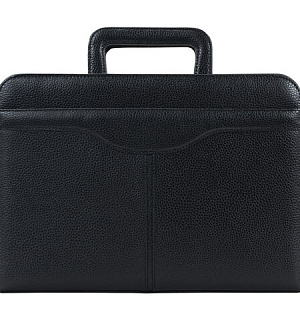 Папка из натуральной кожи на молнии, с выдвижными ручками, 385х280х50, черная, 8-021