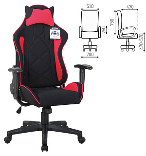 Кресло компьютерное BRABIX "GT Racer GM-101", подушка, ткань, черное/красное, 531820