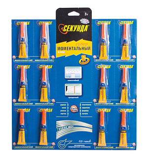 Клей моментальный СЕКУНДА3, 3 г, отрывная мультикарта, 403-103