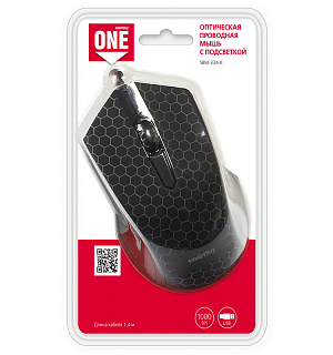 Мышь Smartbuy ONE 334, USB, с подсветкой, черный, 2btn+Roll