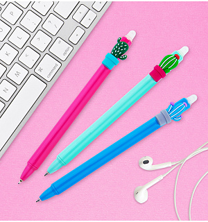 Ручка гелевая стираемая автоматическая MESHU "Cactus" синяя, 0,5мм, корпус ассорти