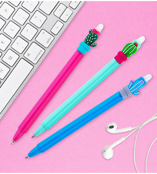 Ручка гелевая стираемая автоматическая MESHU "Cactus" синяя, 0,5мм, корпус ассорти