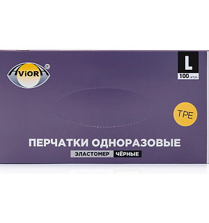 Перчатки эластомерные Aviora, L, 100шт., черные, картонная коробка