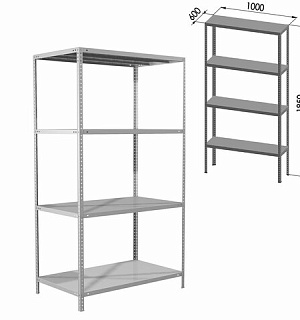 Стеллаж металлический BRABIX "MS Plus-185/60-4", 1850х1000х600 мм, 4 полки, регулируемые опоры, 291107, S241BR156402