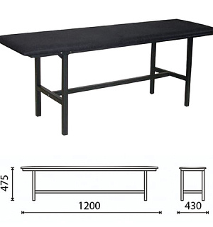 Банкетка без спинки "Берта", 1200х430х475 мм, усиленная, черный каркас, кожзам черный, разборная