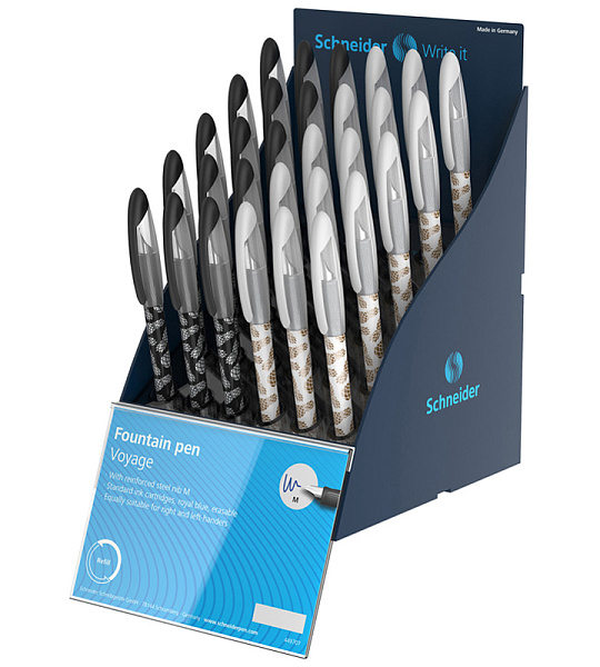 Ручка перьевая Schneider "Voyage", 1 картридж, грип, корпус ассорти, дисплей