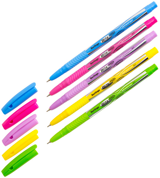 Ручка шариковая Berlingo "Blitz Pro" синяя, 0,7мм, грип, корпус ассорти