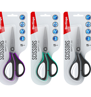 Ножницы Berlingo "Easycut 350", 15см, ассорти, эргономичные ручки, мягкие вставки, европодвес