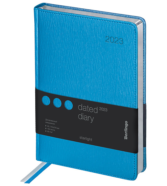 Ежедневник датированный 2023г., А5, 184л., кожзам, Berlingo "Starlight", сер. срез, голубой