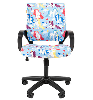 Кресло детское Chairman Kids 103, PL черн., ткань велюр, единороги, механизм качания спинки