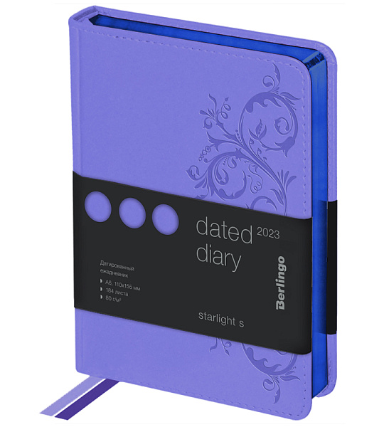 Ежедневник датированный 2023г., А6, 184л., кожзам, Berlingo "Starlight S", металлик срез, фиолетовы